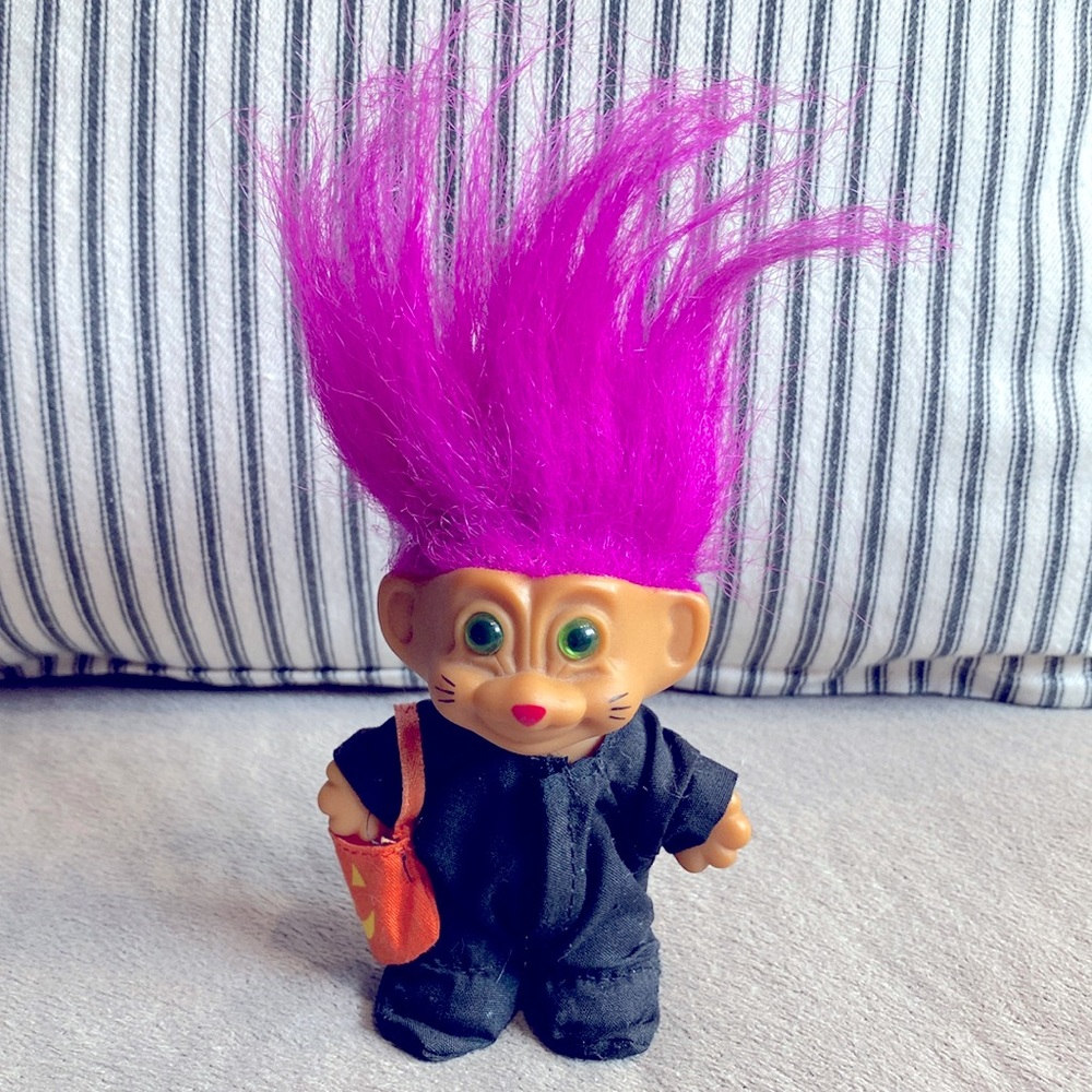Vintage Russ Troll Doll Halloween Cat Costume With Tail & Purple Hair Size 3" !!
